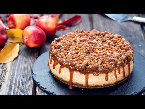 Watch Video: Caramel Apple Crisp Cheesecake