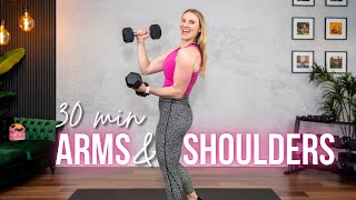 30 min. Arms & Shoulders Strength Training Home Workout with Dumbbells