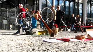 Agustina Mosca plays Didgeridoo for Street Music Street Performers in front of Pompidou Centre Paris
