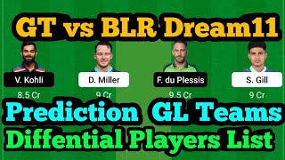 GT vs BLR Dream11 Prediction|GT vs BLR Dream11|GT vs RCB Dream11 Prediction|