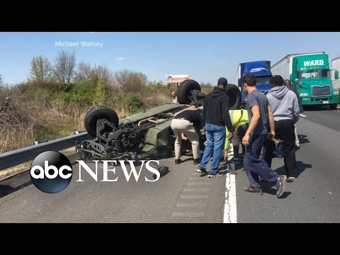 Military Humvee Flips Over on NJ Turnpike