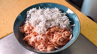 朝から食べる桜海老としらすの二色丼