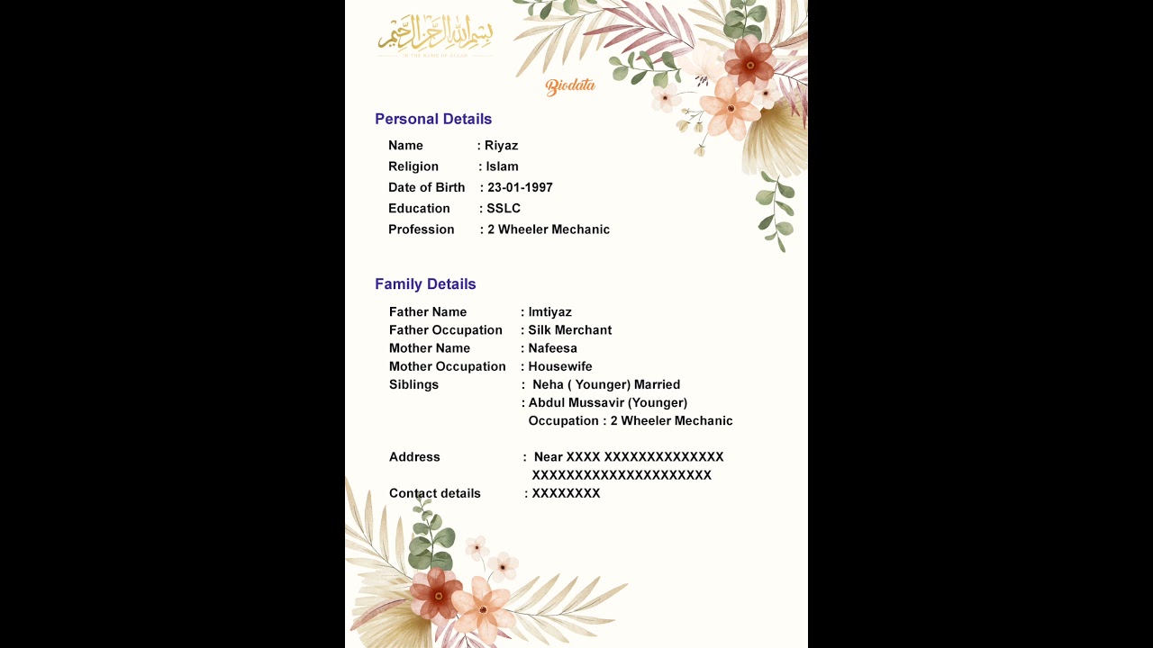 Marriage biodata for  Muslim #biodata #marriage