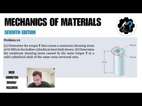 Problem 3.3 | (a) Determine the torque T that causes a maximum shearing stress of 45 MPa in the