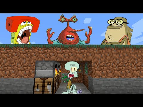 Minecraft Speedrunner Squidward VS 3 Hunters
