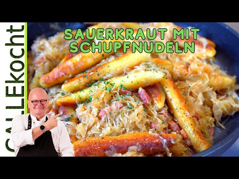 Schupfnudeln mit Speck- Sauerkraut. Deftig und lecker! Herbst - Rezept