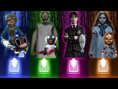 Cartoon Cat Vs Granny Game Vs Wednesday Dance Vs M3gan Doll | Tiles Hop Songs | Fast Play