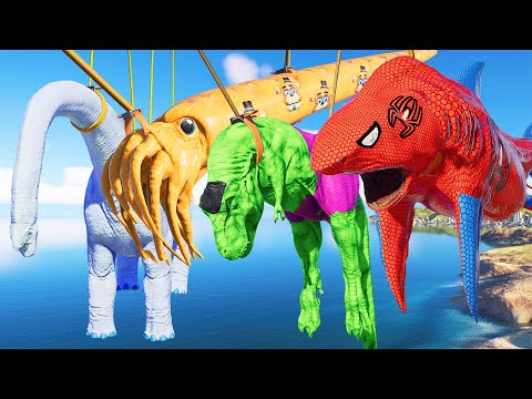 (🦖Jurassic World Evolution 2🌍)SpiderMan Megalodon,T-Rex,Cameroceras,Brachio Dinosaurs Fight