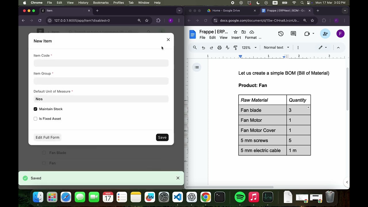 Frappe | ERPNext | Simple BOM Creation