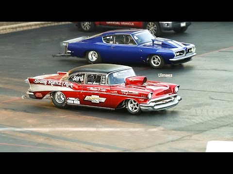 TWIN TURBO VS NITROUS! "MR. NASTY" '69 CUDA VS "SHAKE RATTLE & RUN" '57 CHEVY! RT66 CLASSIC '15!