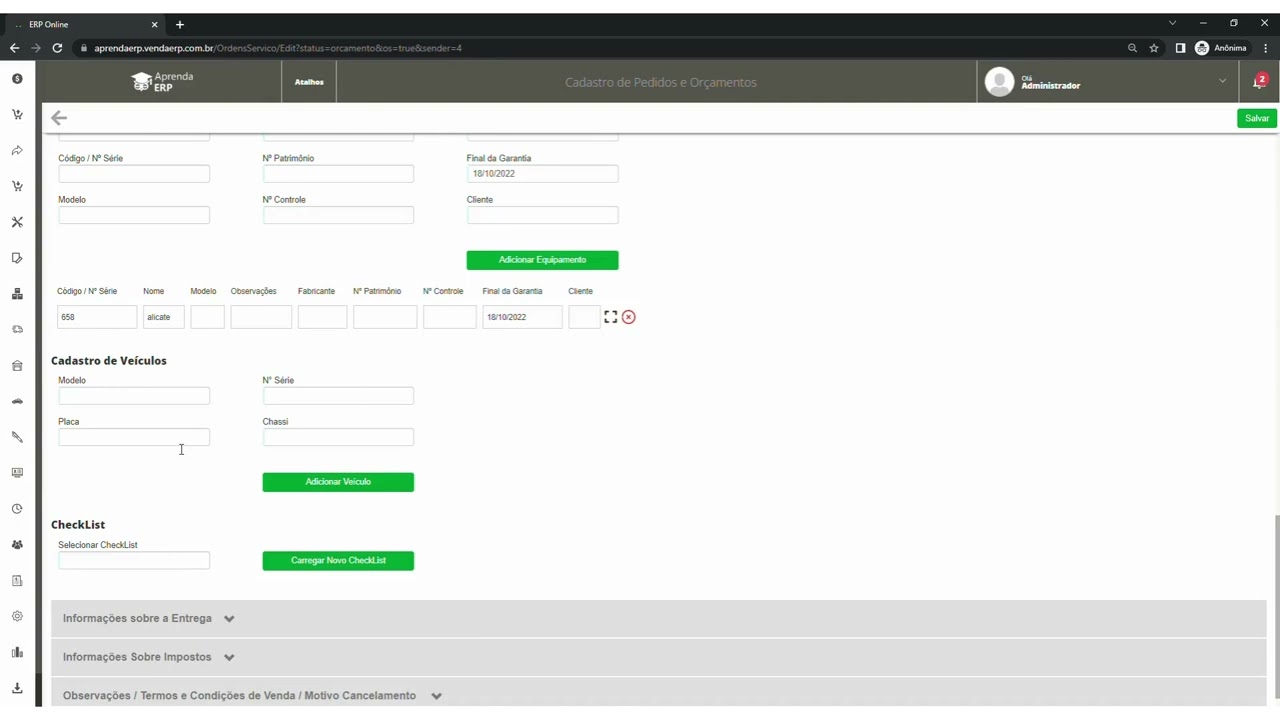 Como gerar Ordens de Serviços no Sistema ERP