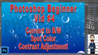 Photoshop Beginner Vid #4: B/W, Spot Color, and Contrast Adjustment with Levels Adjustment Layer!