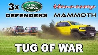 USA Pick-up Truck vs 3 Land Rovers: TUG OF WAR