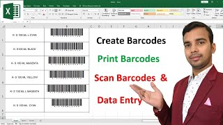 How to Crate Barcode in excel  Print Barcode  Scan barcode and automatically data entry in MS Excel