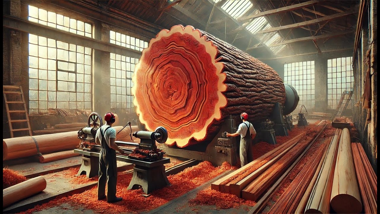 Work Wooden Lathe Art | Woodturning, Process Carving A Giant Redwood Tree In The Factory