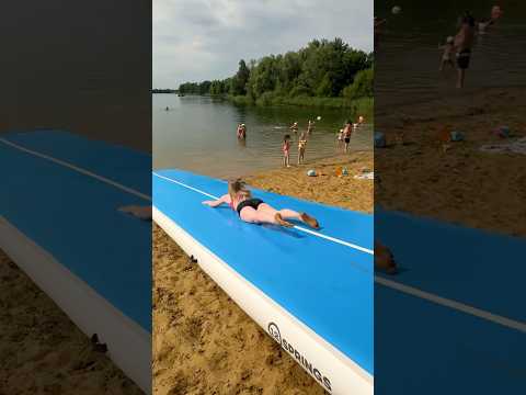 We're building an XXL water slide at the lake! 😵💦with Itsmisabell and Tom #airtrack #slipandslide...
