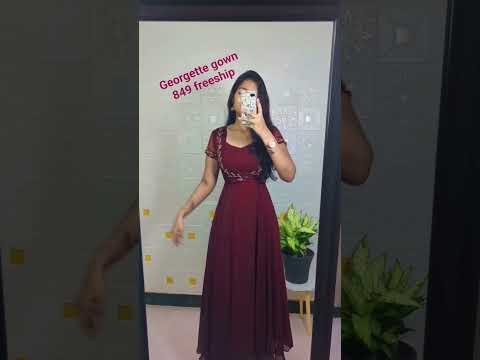 Georgette gown.. chocolate Brown color 849 freeship #trending #georgette #gown #onlineshopping