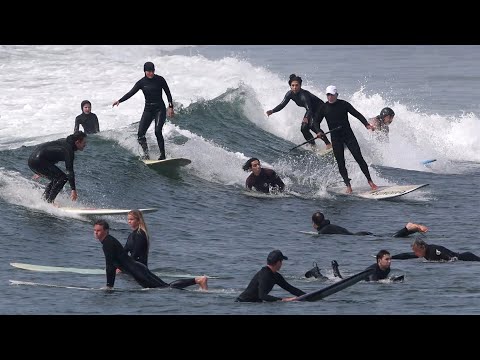 Crowded Malibu Surfing Raw Clips with Sound
