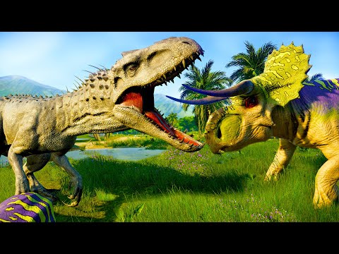 INDOMINUS REX vs NASUTOCERATOPS - Jurassic World Evolution Dinosaurs Battle