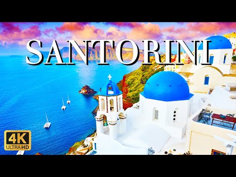 FLYING OVER SANTORINI, GREECE (4K UHD) 🌴 Relaxing Music Along With Beautiful Nature Videos - 4K HD ⭐