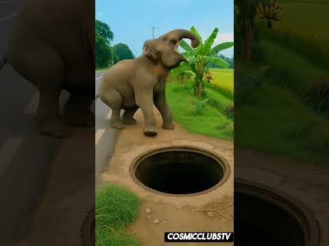 baby elephant falls into a huge manhole saved by brave mother #humanity #animals #funny #elephant