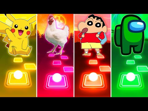 Pikachu Song vs Chicken Song vs Shinchan Song vs Among Us Song - Tiles Hop