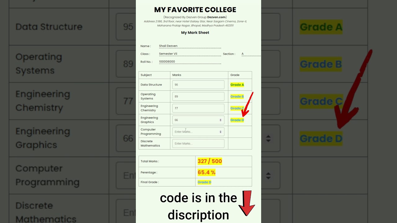Student Marksheet Web App : Calculate Subject Marks And Grade Using JavaScript