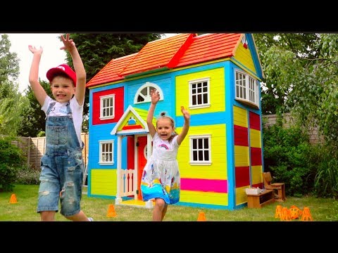 DIY 2 этажный ДОМ 4 комнатный для детей и РУМ ТУР или Pretend Play in DIY Playhouse for children