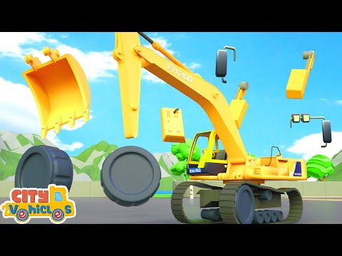 Construction Vehicles Assembly Show- -assemble Tractor and asphalt paver for kids