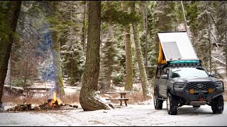 SOLO Cold Weather Truck Camping in Montana - Cooking Pizza in a Dutch Oven (ASMR)