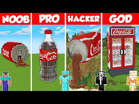 Noob Builder - Minecraft - COCA COLA CAN BASE BUILD CHALLENGE - Minecraft Battle: NOOB vs PRO vs HACKER vs GOD / Animation