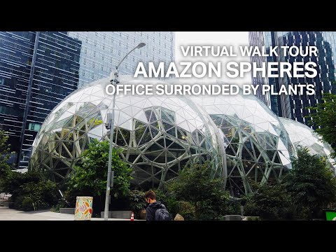 [Street Walk Tour] Amazon Spheres, creative office surrounded by plants, Seattle[4K]