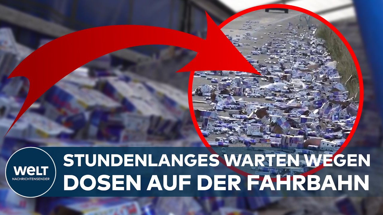 A8 IN BADEN-WÜTTEMBERG: Lastwagen verliert Energy-Getränke auf drei Spuren und stoppt den Verkehr!