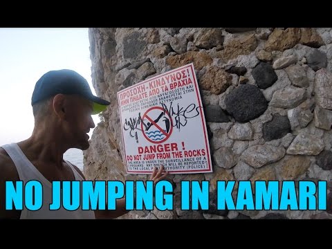 NO JUMPING in Kamari Beach, Santorini Greece - HD