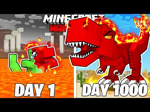 I Survived 1000 Days As A FIRE DINOSAUR in HARDCORE Minecraft! (Full Story)