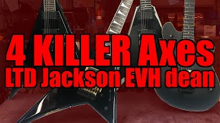 Video thumbnail for 4 KILLER Axes - LTD V500 - Jackson RR7 - Dean Dime Razorback V - EVH Wolfgang Special by GuitarGuts2