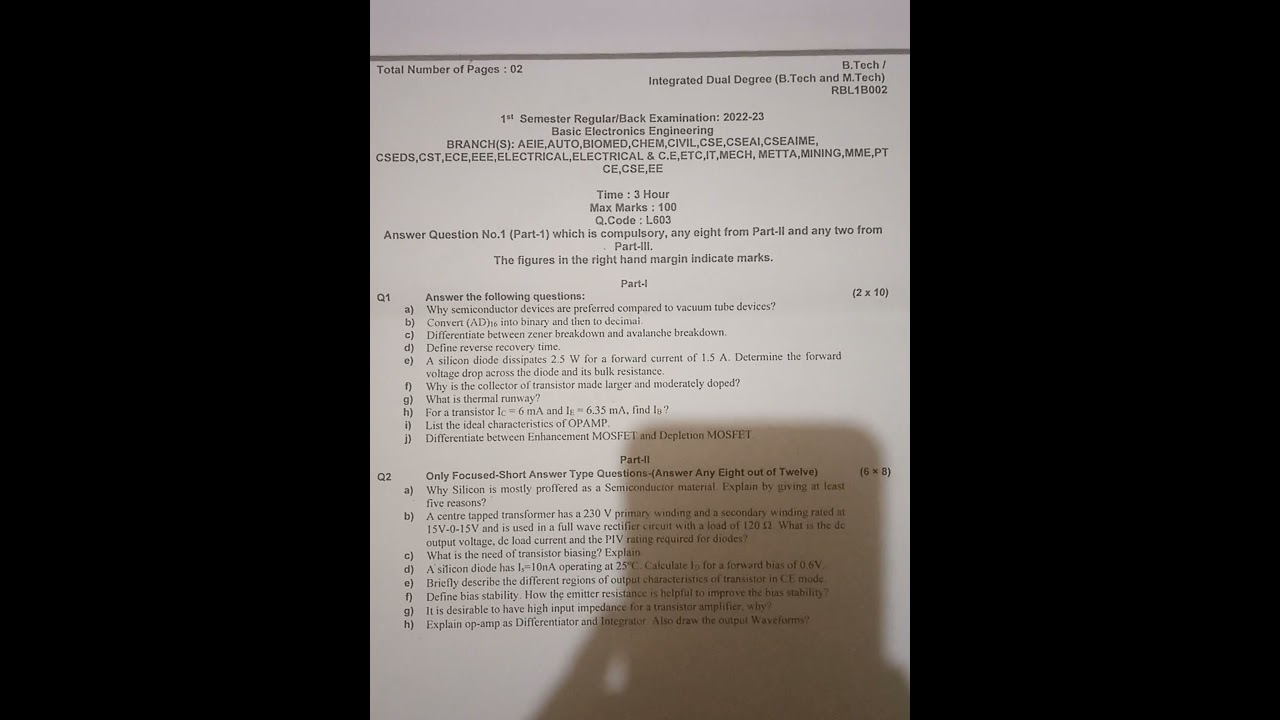 B.Tech previous question📄Basic Electronics Engineering 1st semester exam✍️#shortsviral#shortvideo ❤🙏