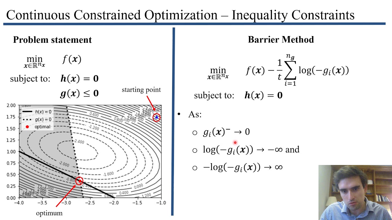 Interior-point methods for constrained optimization (Logarithmic barrier function and central path)