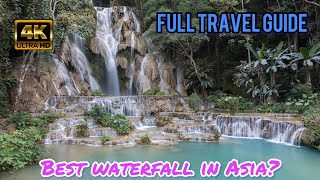 The best waterfall in south east asia? KUANG SI WATERFALL luang prabang laos, full travel guide 4K
