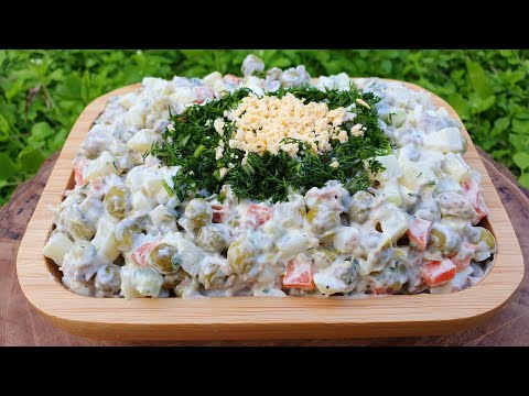 RUSSIAN OLIVIER SALAD RECIPE WITH BEEF | RUSSIAN POTATO SALAD RECIPE