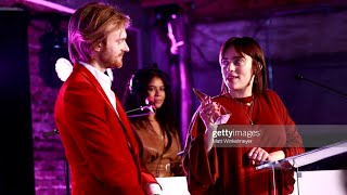 Billie and finneas accepting the Film Song of the Year Award for  No Time to Die  Variety 2021