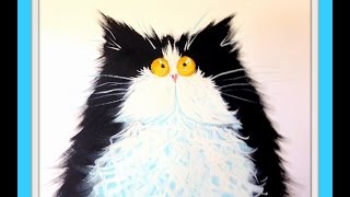 Смотреть онлайн Как поэтапно нарисовать забавного кота красками