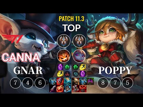 T1 Canna Gnar vs Poppy Top - KR Patch 11.3