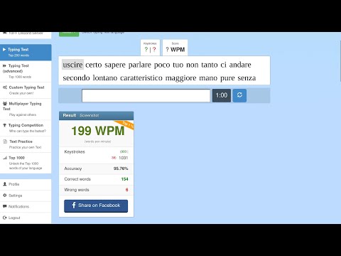 199WPM - 10FastFingers - Typing Test Italian w/ Hand Cam
