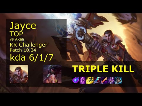 Jayce vs Akali Top - KR Challenger 6/1/7 Patch 10.24 Gameplay // [롤] 제이스 vs 아칼리 탑
