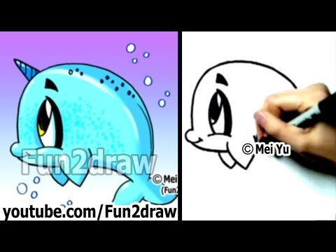 How to Draw a Cartoon Whale, Narwhal - Draw Animals -...
