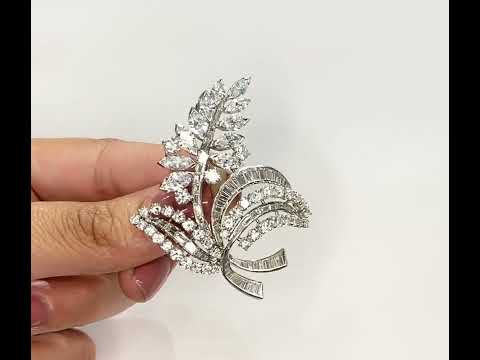 Vintage 9.00ct Diamond Platinum Lavender Flower Leaf Brooch Pin Pendant (1084001)