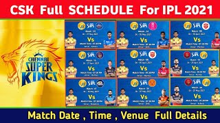IPL 2021 - CSK All 14 Match Full Schedule |