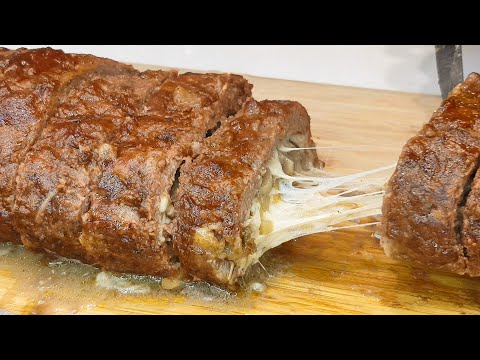Cheesy Beef Loaf Stuffed With Caramelized Onions & Mushrooms (Keto & Low-Carb Friendly)