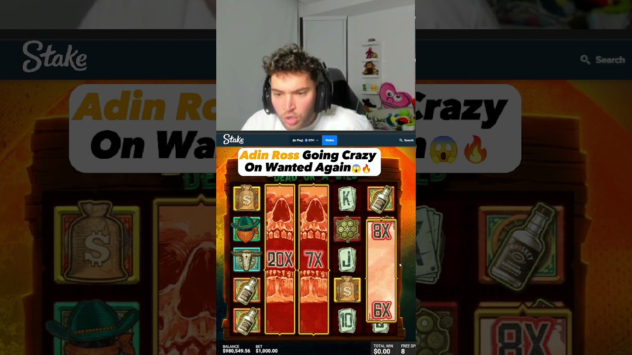 Adin Ross MAX WIn ON WANTED SLOT, FULL SCREEN.#casino #gambling #stake #adinross #shorts